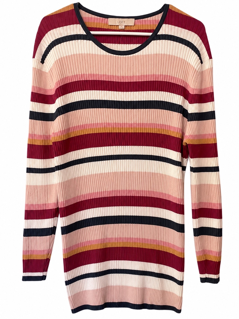 LOFT Ribbed Striped Sweater Preppy Coastal Retro Eclectic Resort Travel XXL NWT